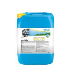 Ljusbl plastdunk med etikett med produktnamnet Asepto star