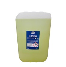 Transparent plastdunk med gult innehll samt en etikett med texten Juvunol