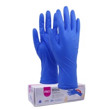 Ett par bla nitrilhandskar och en frpackning