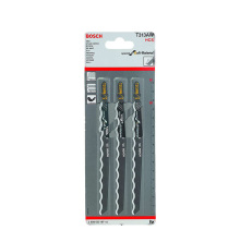 Frpackning med fyra Bosch sticksgsblad T313AW fr mjuka material, speciellt anpassade fr skrning av t.ex. stallmattor