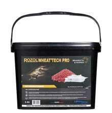Svart hink med handtag och etikett fr Rozol WheatTech Pro, rtt- och musgift i form av rda korn i psar, 3 kg
