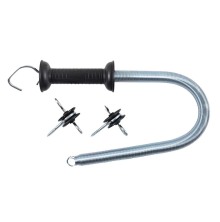 Fjdergrind med svart plast-handtag, metallfjder och tv isolatorer fr elstngsel