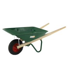 Grn skottkrra Ekeby 125liter med trhandtag och svart hjul, robust modell fr trdgrd och lantbruk.