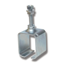 N�rbild p� en Henderson takkonsol i f�rzinkat st�l, modell 4R/301S, med monterad M12-bult p� ovansidan, avsedd f�r f�ste av skena 301 i tak.